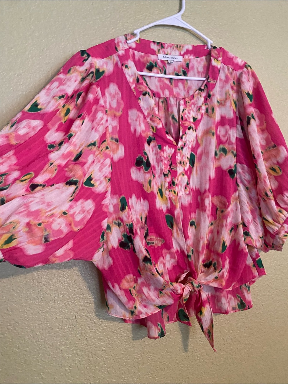 Rose & Olive Fuchsia Floral Tie-Front Blouse